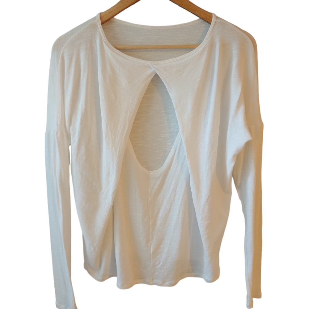 Whisper White Long Sleeve Burnout Tee with Open Back Size Medium